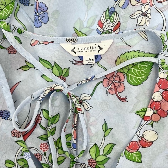 NWT Nanette Lepore Blue Paradise Dreaming Sheer Blouse Top Size Medium - Picture 10 of 13